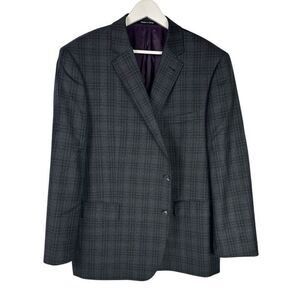 Robert Amerigo Wool Blazer 46R Black Blue Plaid